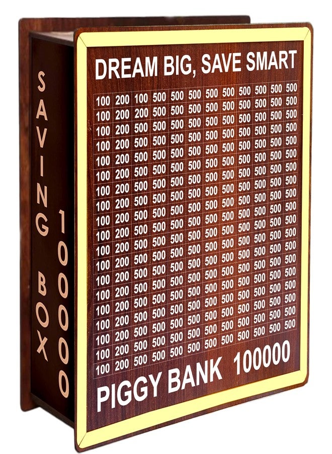 SWAGSTATION صندوق توفير للأطفال والكبار | حصالة نقود خشبية بقفل | حصالة كبيرة الحجم، هدفها 200 ألف روبية | صندوق توفير برقم 100 ألف روبية | حصالة نقود (صندوق 100 ألف روبية) - Image 2